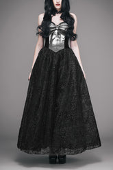 Black Elk Metal Brooch Flocking Print Yarn Floral Women's Gothic Dress